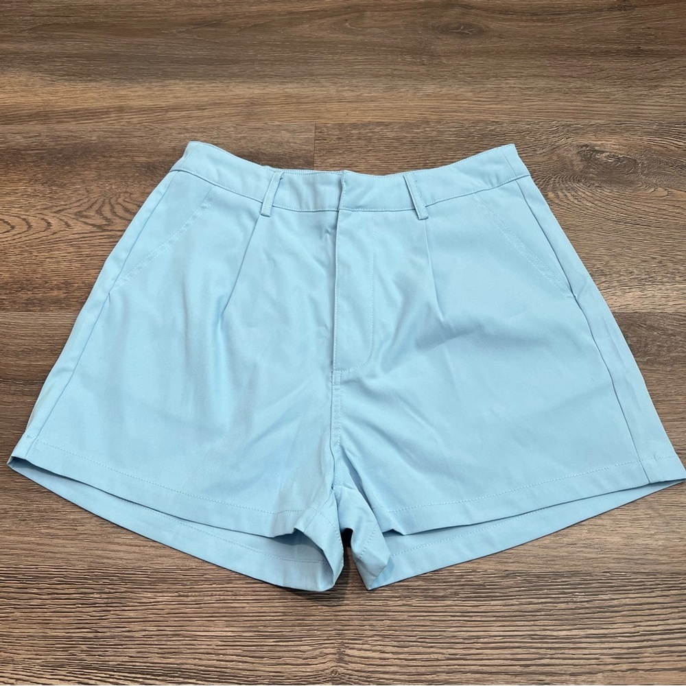 High Rise Tailored Trouser Shorts Light Blue Polyester Size Small